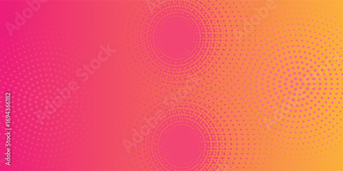 Pink orange polka dots gradient halftone background. Pop art cartoon dot texture with comic graphic design, Horizontal abstract pattern wall for cover digital technology.