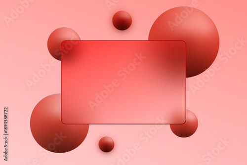 Abstract background Red gradient spheres and a rectangular glass frame. Eps 10