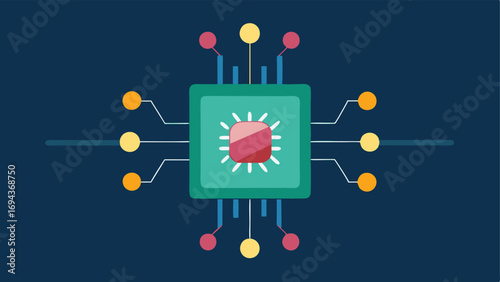 Biomarker Detection A closeup view of the chip with glowing indicators where specific biomarkers are being detected illustrating chemical reactions taking place.