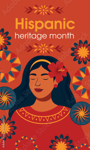 Hispanic Heritage Month. National Hispanic Heritage Month text, Papel Picado, Spanish pattern.	
