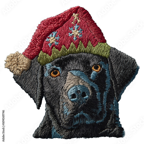 Labrador Retriever Christmas Hat Embroidery: Festive Pet Patch Design
