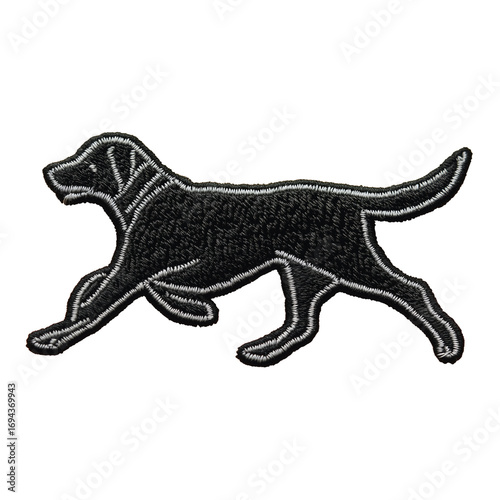 Black Labrador Dog Silhouette Embroidered Patch - Canine Textile Applique Design