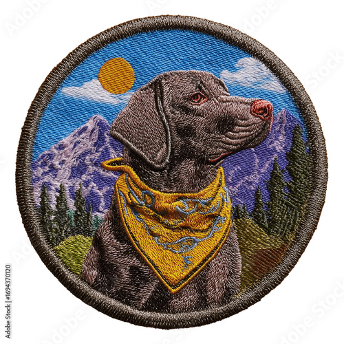 Embroidered Dog Patch with Mountain Scenery - Canine Art for Pet Accessory & Outdoor Adventure