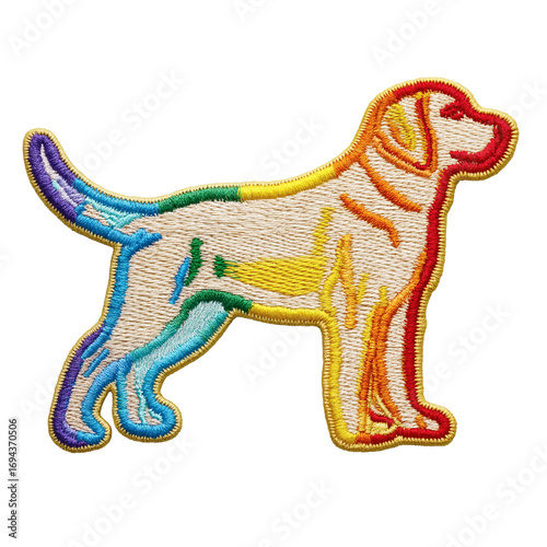 Colorful Embroidered Dog Patch: Playful Animal Design for Clothing Craft Projects