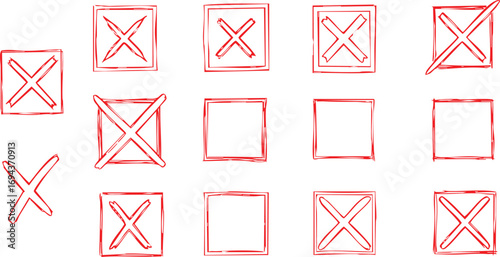 Vevtor Hand-Drawn Red X Marks and Checkboxes Set
