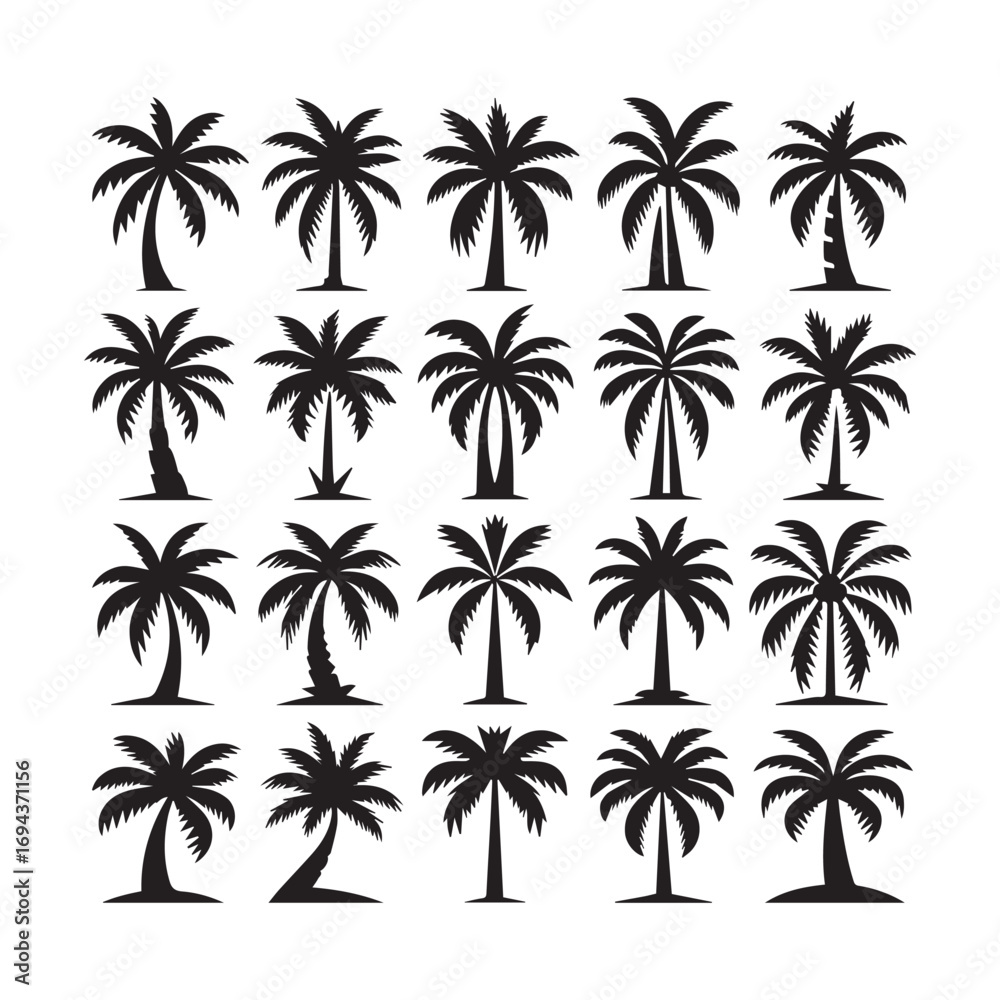 Fototapeta premium Palm Tree Icon Set – Tropical Vector Illustrations Collection