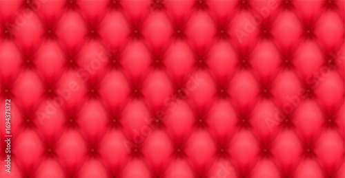 Seamless luxury cushioned surface. Red buttoned leather upholstery background - eps10 vector. Realistic capitone texture background. 