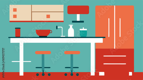 Adjustable Kitchen Counters A kitchen illustration showing an adjustableheight countertop to accommodate both seated and standing users with adaptive utensils nearby.