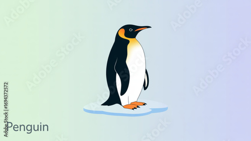 Illustration of a penguin standing on a small ice floe, showcasing wildlife and nature
