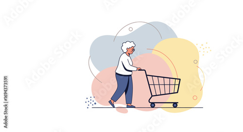 Senior woman grocery shopping vector illustration
