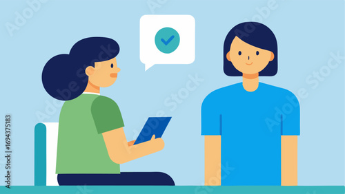 Clinical Staff Interacting with Patients A scene depicting a nurse explaining the procedure to a patient in a private consultation room.