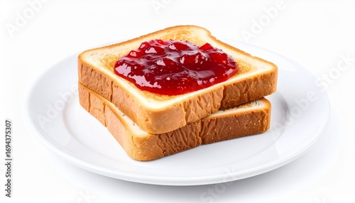 toasted white bread slice with red fruit jam on white plate