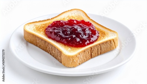 toasted white bread slice with red fruit jam on white plate