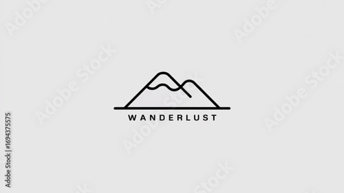 Minimalist wanderlust logo featuring a mountain range with the word wanderlust underneath