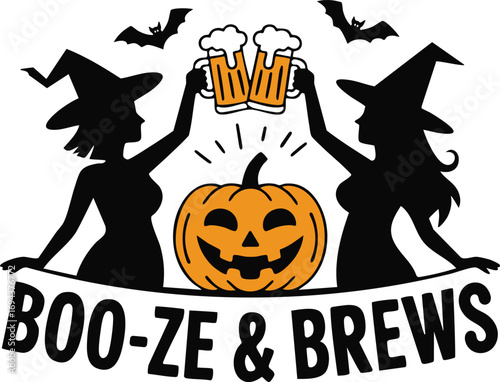 Halloween Booze and Brews Witch Pumpkin Beer T Shirt Design