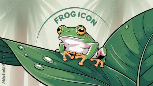 A charming green tree frog perched on a lush leaf, showcasing its vibrant colors and intricate details, creating a captivating nature scene