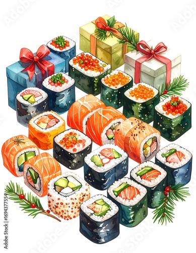 Colorful sushi assortment gift boxes