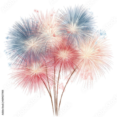 Fourth of July skyburst effect firework celebration on transparent background