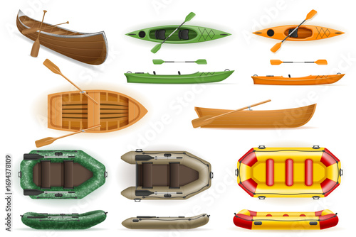 rowing boats with oars for active recreation and fishing cartoon stock vector illustration isolated on white background