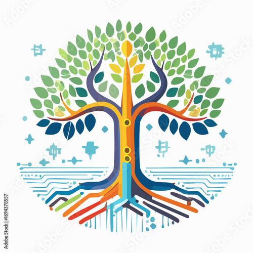 Colorful Abstract Tree of Life with Digital Roots