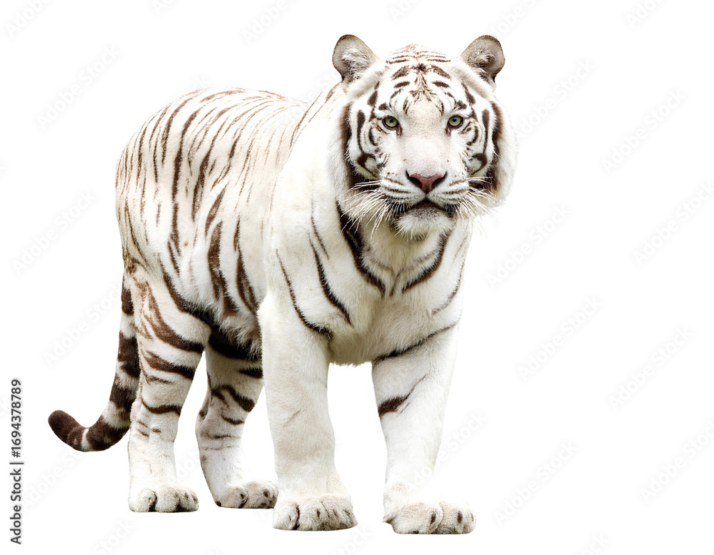 Obraz premium White Bengal Tiger Standing Majestically, Isolated on Transparent Background.