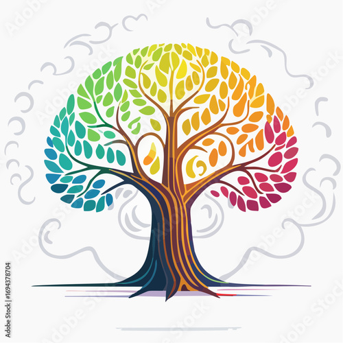Colorful Tree Design with Gradient Leaves