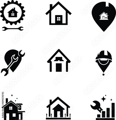 House repair and maintenance services icon set for real estate and construction business solutions vector