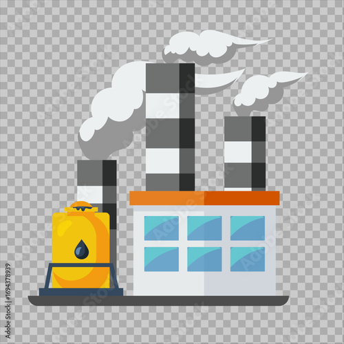 Oil Refinery Factory with Smoke Stacks and Fuel Tank Illustration