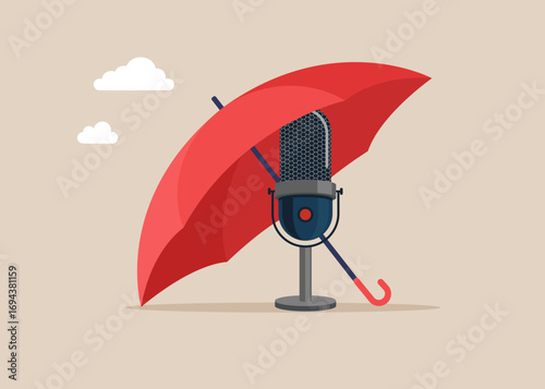 Studio microphone for streaming and gaming under umbrella. Flat vector illustration