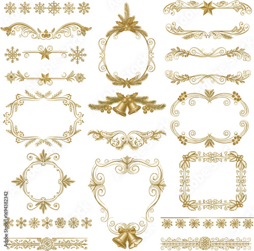 Create a kinds of deferent Christmas background, gold holidays border, frame vector art with white background..