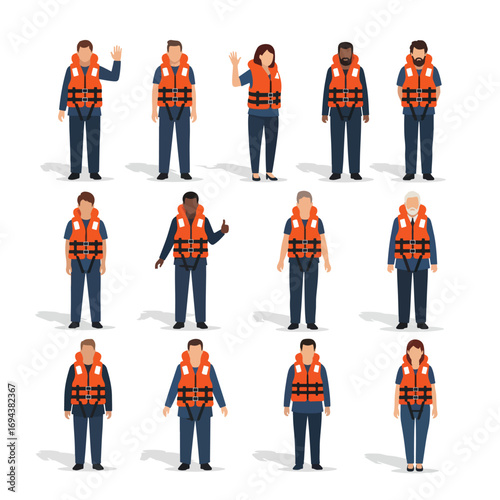 vector image set of people wearing life jackets