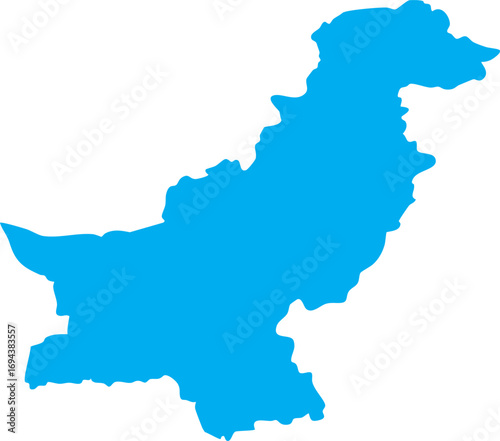 A simple, solid blue silhouette map of the country of Pakistan isolated on a white background.