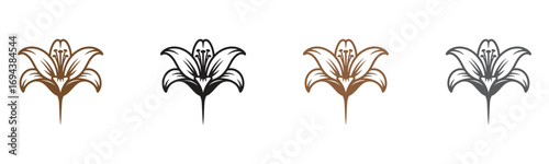 Elegant lily flower icons in multiple color variations,