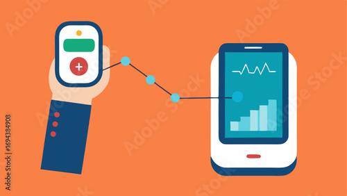 Continuous Glucose Monitoring Setup An illustration of a continuous glucose monitor attached to a forearm with a dotted line pointing to a smartphone displaying a graph of glucose