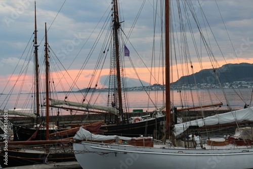 sailing boats at sunset