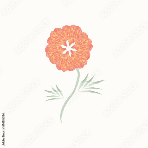 Orange water color floral are blooming in the cool summer with  greenery leaves element