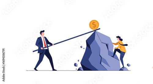 Teamwork effort elevating financial success against adversity and obstacles together