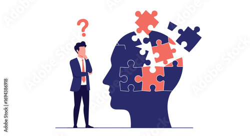 Understanding cognitive processes and the human mind with puzzle pieces illustrating thought patterns