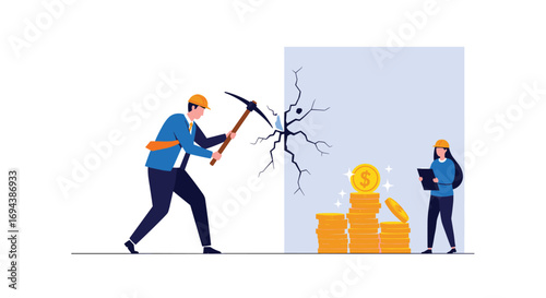 Miners digging for digital gold discovering a wealth of cryptocurrency and financial success