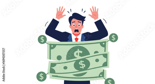 Businessman feeling overwhelmed by financial worries and stress from money problems