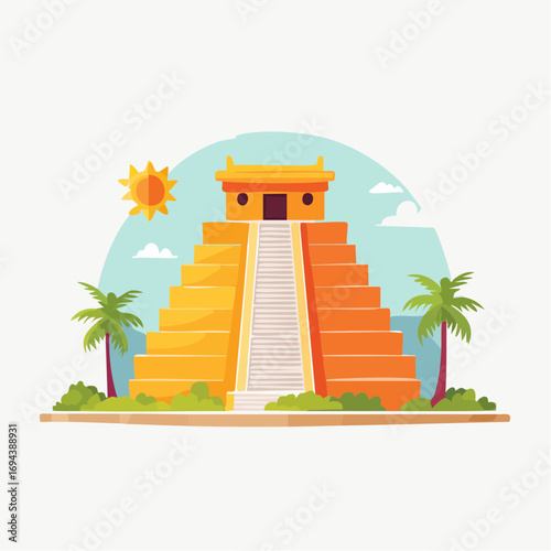 Flat Design Mayan Pyramid Illustration
