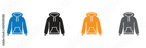 Vibrant hoodies for modern casual wear design elements,Men’s Clothing icons set. Overcoat, blazer, shirts, sweater, t-shirts, pant, trousers, hoodie and vest.Vector illustration