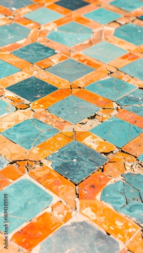 Colorful tile mosaic floor pattern