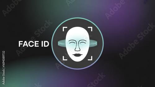 Face id technology concept with face recognition scanning, biometric identification and security system on dark background