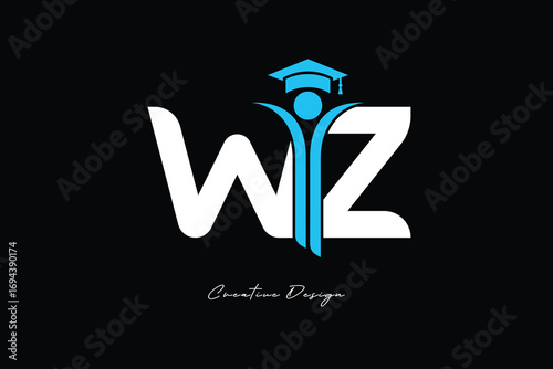 WZ Creative Education monogram Logo Design Academic Graduation Symbol with Student Icon for Learning, Training & Professional Branding