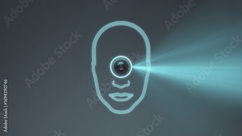 Futuristic face scan with blue light isolated on dark background, a concept of biometric security and advanced technology