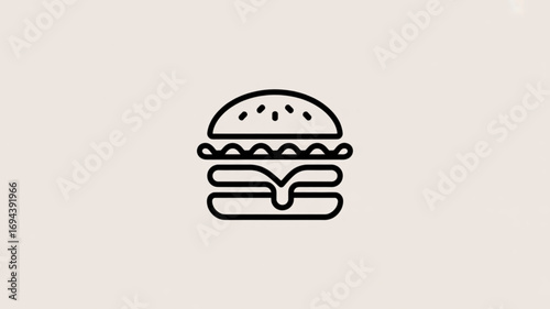 Minimalist burger icon simple line drawing of a hamburger with sesame seeds on a light background
