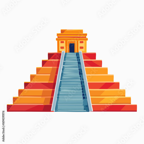 Colorful Mayan Pyramid Illustration