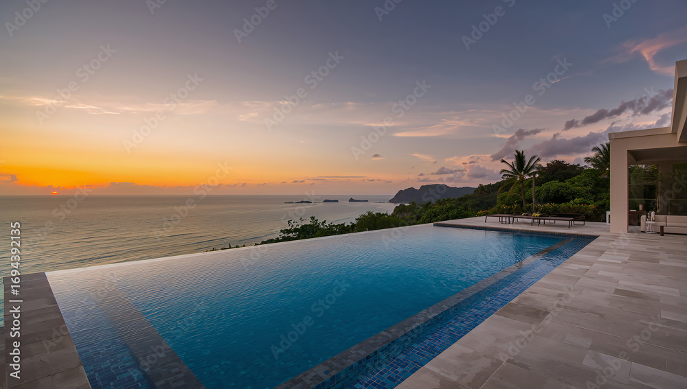Fototapeta premium Luxury Villa with Infinity Pool Overlooking Scenic Ocean