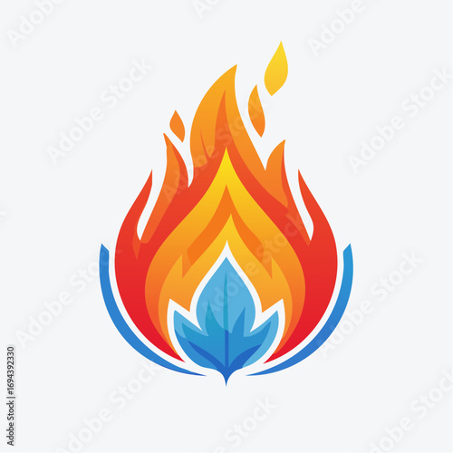Abstract Colorful Fire and Leaf Symbol